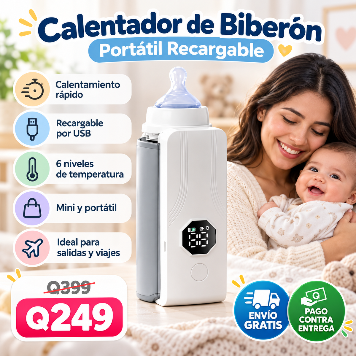 Calentador de Biberón Recargable – Más Comodidad para Mamá y Bebé