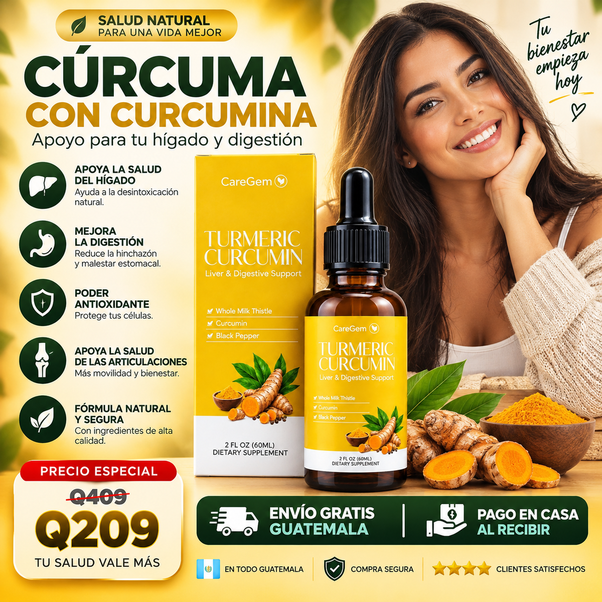 Cúrcuma con Curcumina 60 ml | Bienestar Digestivo y Fórmula Natural