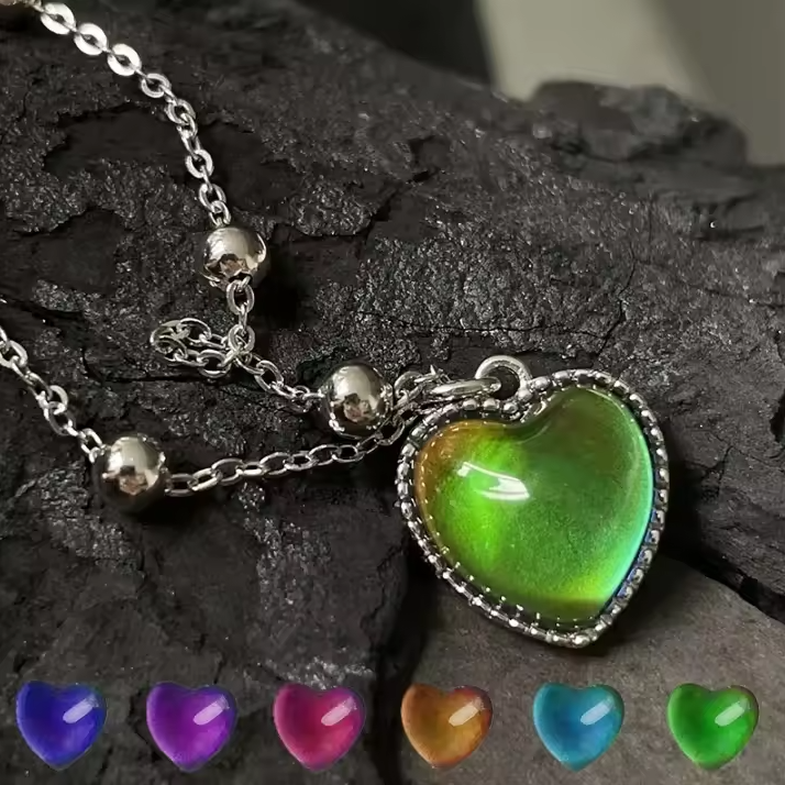 Magic Color-Changing Mood Necklace, Hypoallergenic Stainless Steel Heart Pendant