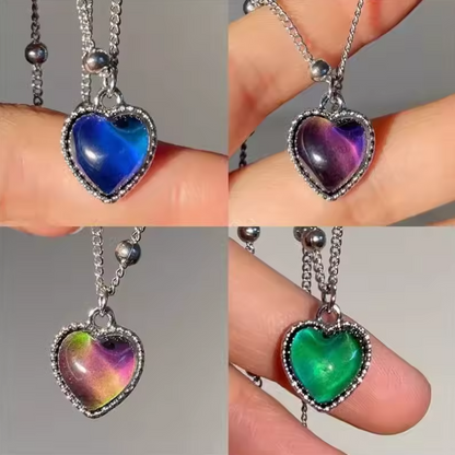 Magic Color-Changing Mood Necklace, Hypoallergenic Stainless Steel Heart Pendant